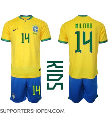 Brasilien Eder Militao #14 Hemmatröja Barn VM 2022 Kortärmad (+ korta byxor)